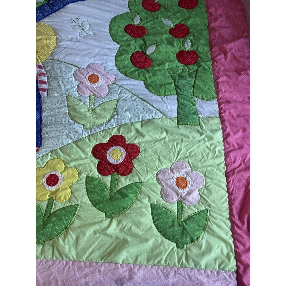 Sunbonnet Sue & Overall Sam Comforter 65x82 Rainbow Apple Tree Floral Vintage